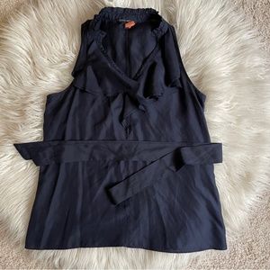 Banana Republic Silk Navy Blue Sleeveless Ruffle Blouse